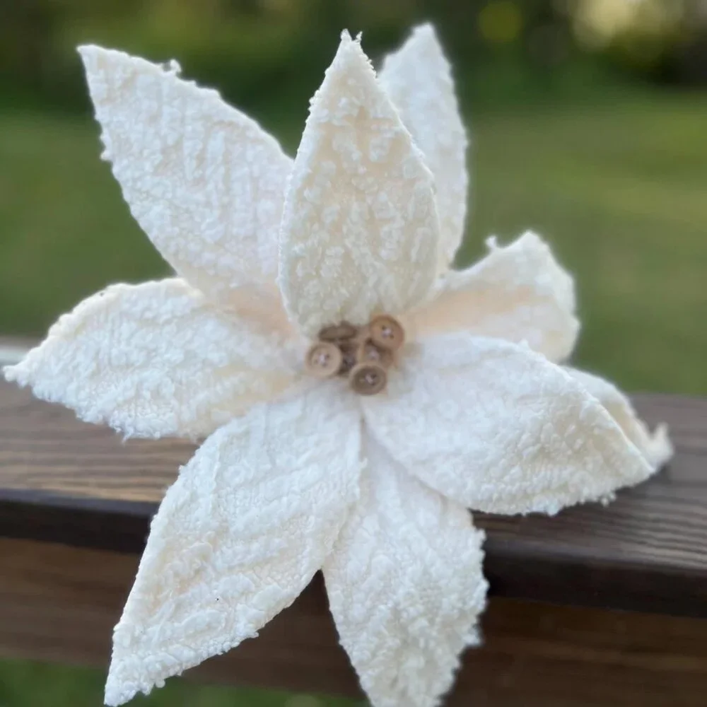22 inch Winter Chalet White Poinsettia with Buttons Christmas Tree Accent Decor
